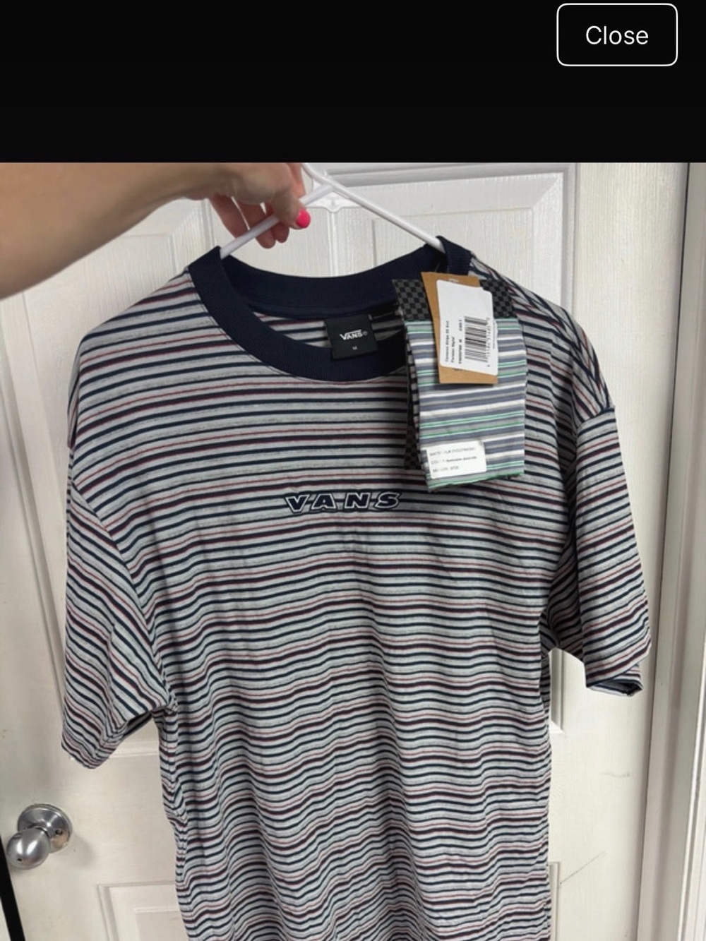Vans Navy, Gray & Pink Striped Logo Tee